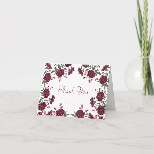 Maroon Rose Wedding Thank You Note Card (Front)