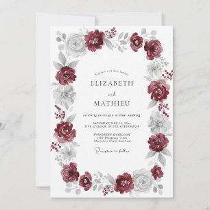 Maroon Rose Wreath Wedding Invitation