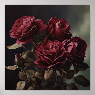 Maroon Roses Flower Art Print Poster
