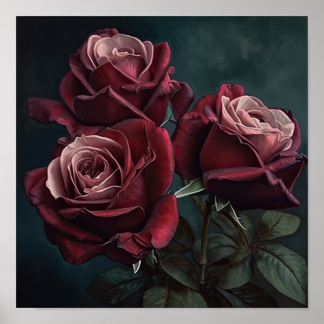 Maroon Roses Flower Art Print Poster (Front)