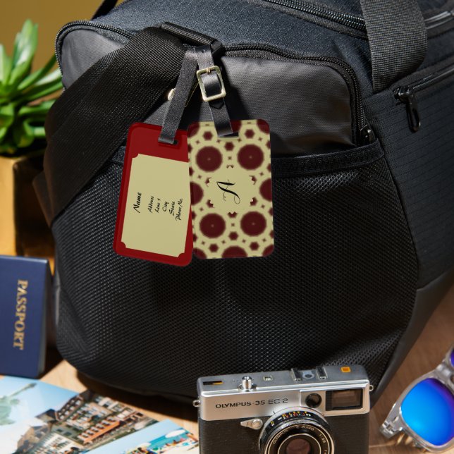 Maroon Rosette Design Luggage Tag (Front & Back)
