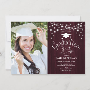Maroon Rustic Graduation Party With Photo Invitation