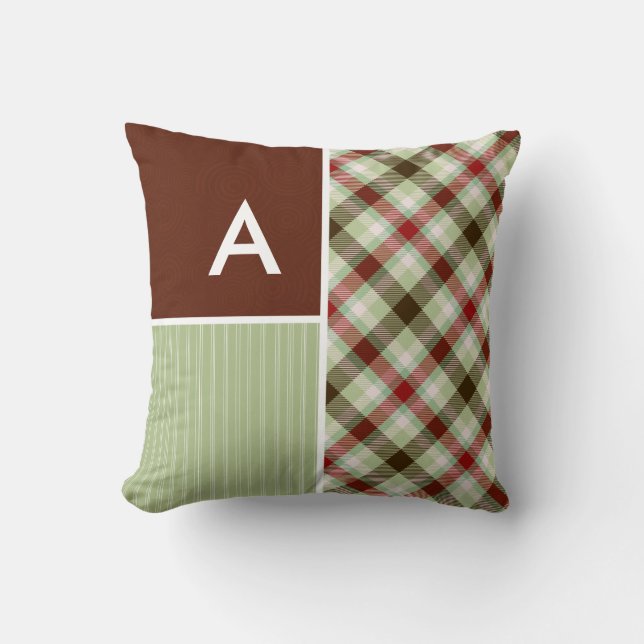 Maroon & Sage Green Plaid Cushion (Front)