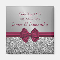 Maroon Satin Bow & Silver – Save The Date