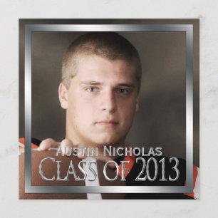 Maroon Silver Monogram Full Page Photo Graduation Invitation