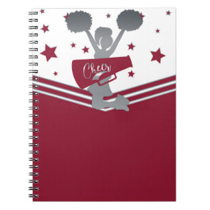Maroon Silver Stars Cheer Cheer-leading Notebook