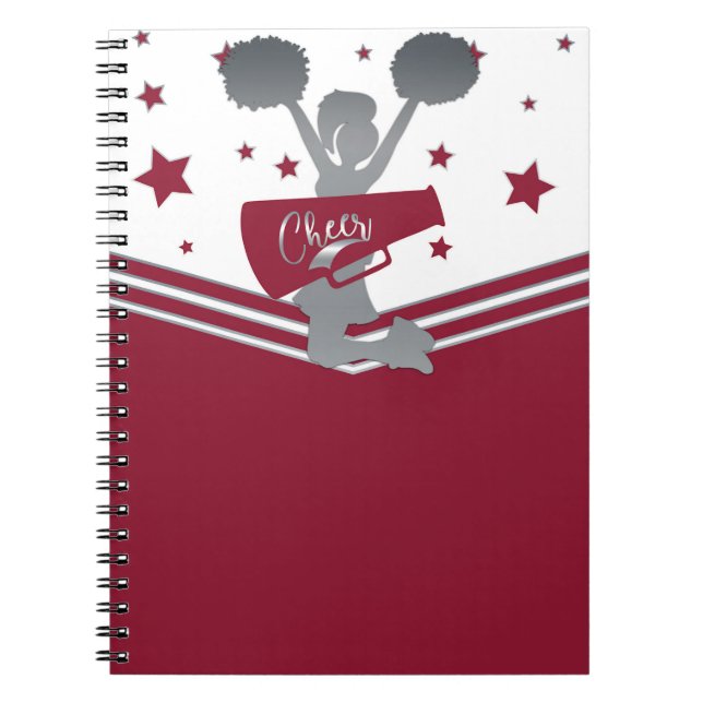 Maroon Silver Stars Cheer Cheer-leading Notebook (Front)