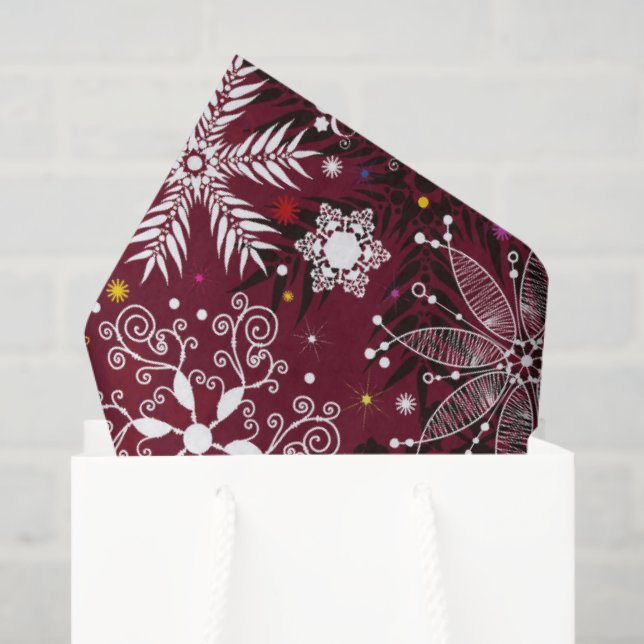 Maroon snowflake pattern Christmas tissue Tissue Paper (Gift Bag)