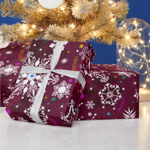 maroon snowflake pattern wrapping paper