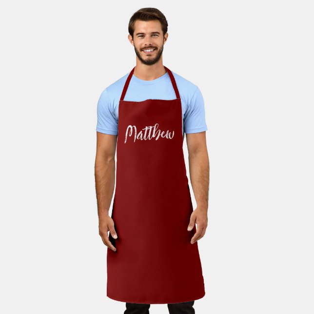 Maroon  solid colour -personalised apron (Worn)