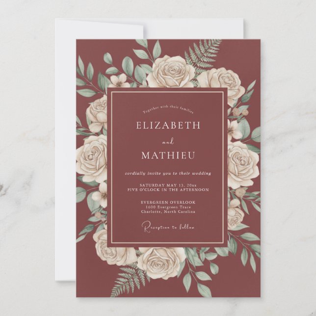 Maroon Sophisticated Autumnal Wedding Invitation (Front)