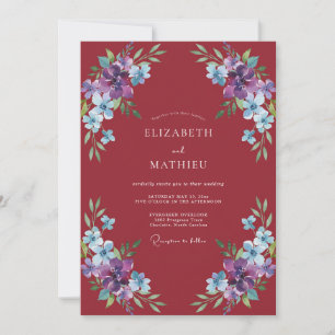 Maroon Sophisticated Botanical Wedding Invitation