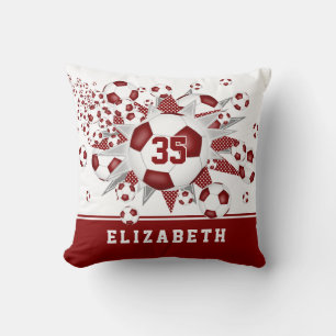 maroon sports room girls soccer balls stars cushion