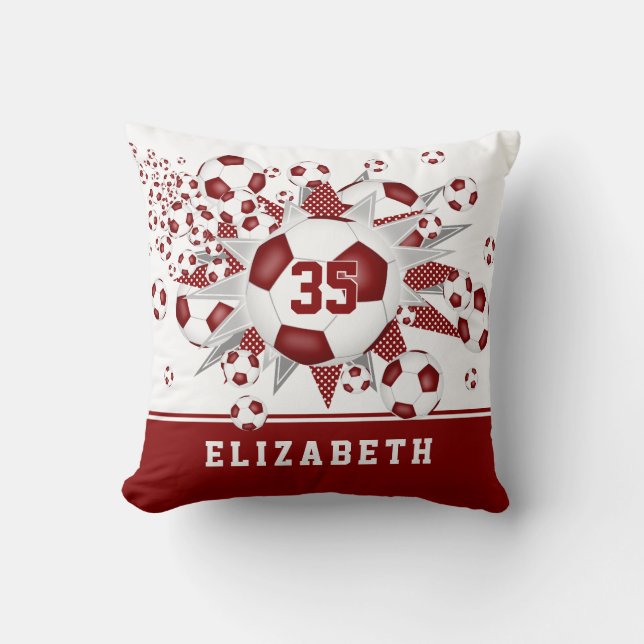 maroon sports room girls soccer balls stars cushion (Front)