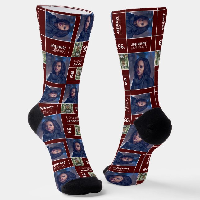 Maroon Square Photo Graduation Class Year Socks (Angled)
