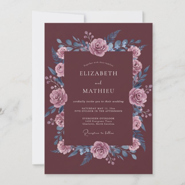 Maroon Stately Winter Wedding Invitation (Front)