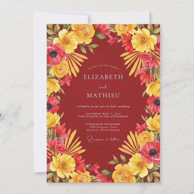Maroon Striking Desert Wedding Invitation (Front)