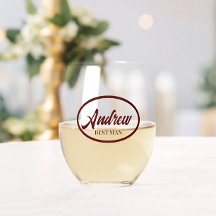 Maroon Stylised Name Wedding Best Man Stemless Wine Glass