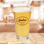 Maroon Stylised Wedding Best Man Name Glass<br><div class="desc">Beer glass for the wedding Best Man that features his name printed in maroon colour stylised script inside a maroon colour oval border along with wedding date. A great party supply idea for a bachelor party! Personalise your beer glass by editing and replacing name and date with your own.</div>