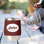 Maroon Stylised Wedding Groomsman Name<br><div class="desc">Gift your wedding groomsman with this trendy and personalised,  stainless steel wine tumbler with his name in stylised script inside a white,  oval design. Background colour and script is maroon. Perfect for a bachelor party as well! Personalise your wine tumbler by editing and replacing name with desired name.</div>