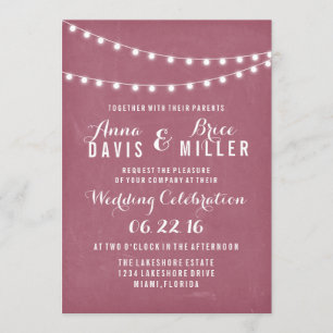 Maroon Summer String Light Wedding Invites