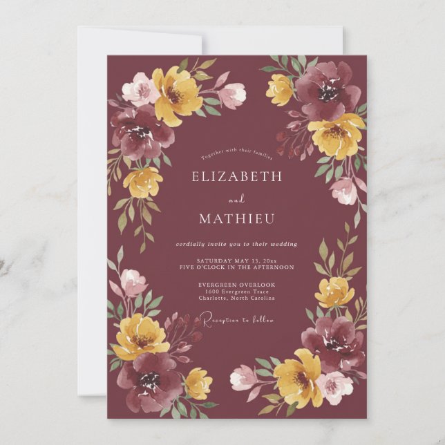 Maroon Sumptuous Harvest Wedding Invitation (Front)