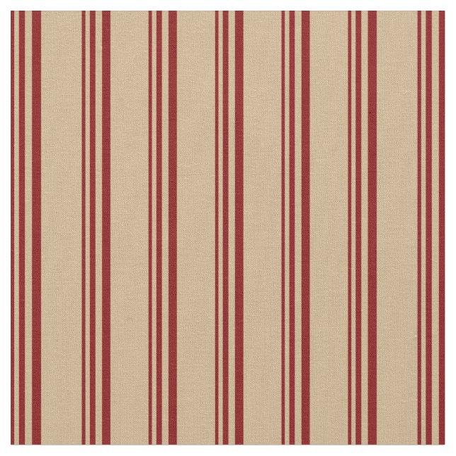 Maroon & Tan Lined Pattern Fabric (Close Up)