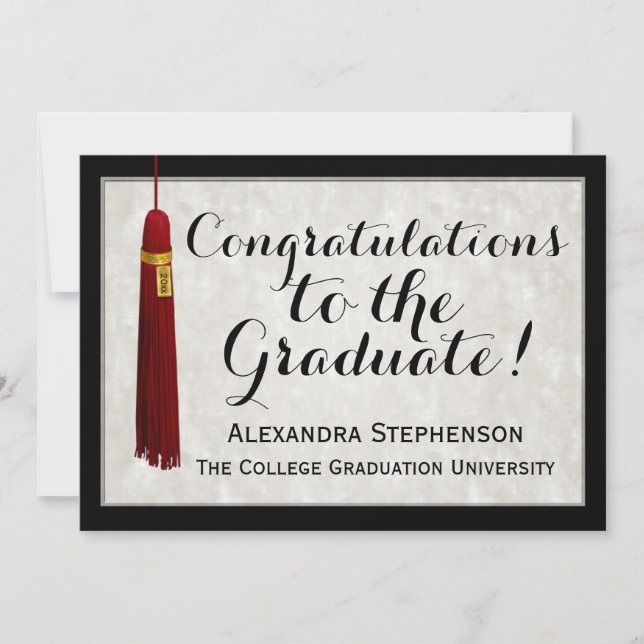 Maroon Tassel Congratulations Graduate Graduation Invitation (Front)