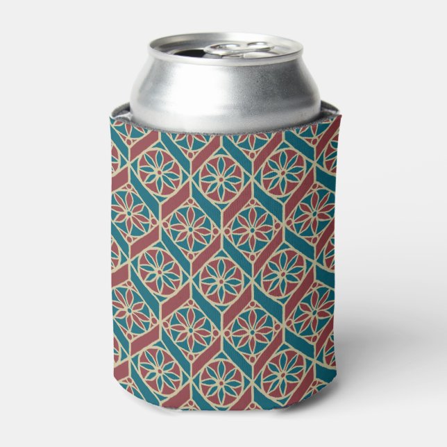 Maroon, Teal Ethnic Pattern, Flowers, Chevrons Can Cooler (Can Front)