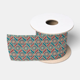 Maroon, Teal Ethnic Pattern, Flowers, Chevrons Satin Ribbon
