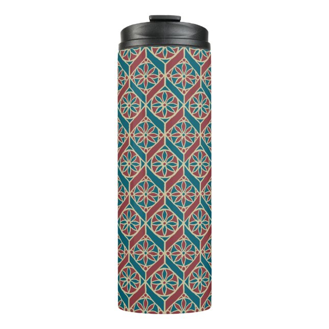 Maroon, Teal Ethnic Pattern, Flowers, Chevrons Thermal Tumbler (Front)