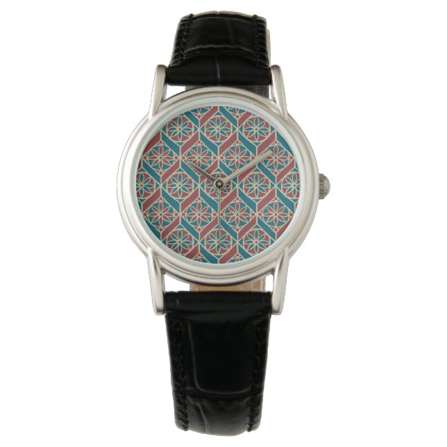 Maroon, Teal Ethnic Pattern, Flowers, Chevrons Watch (Front)