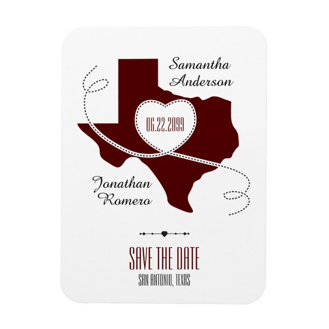 Maroon Texas Curling Ribbon Save the Date Magnet (Vertical)