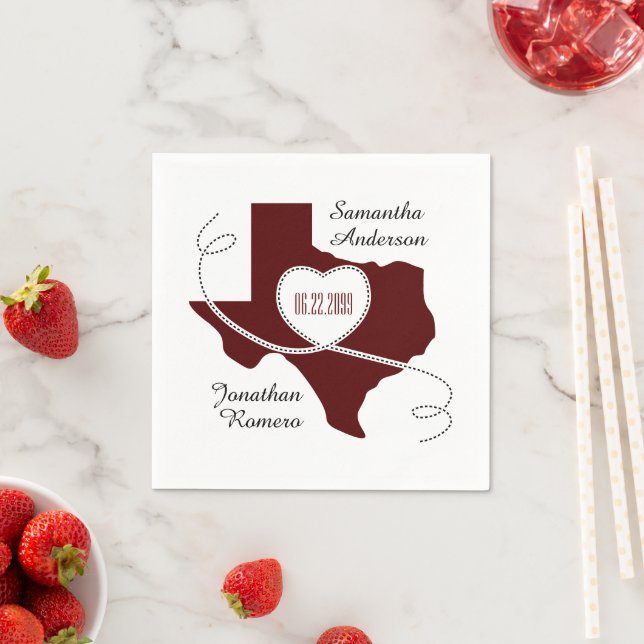 Maroon Texas Curling Ribbon Wedding Date Napkin (Insitu)