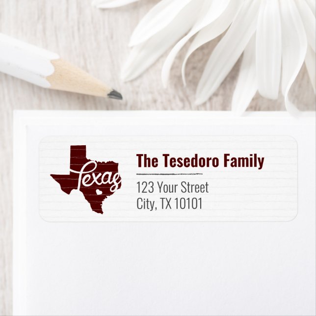 Maroon Texas Heart Return Address Label (Insitu)