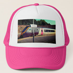 Maroon train trucker hat