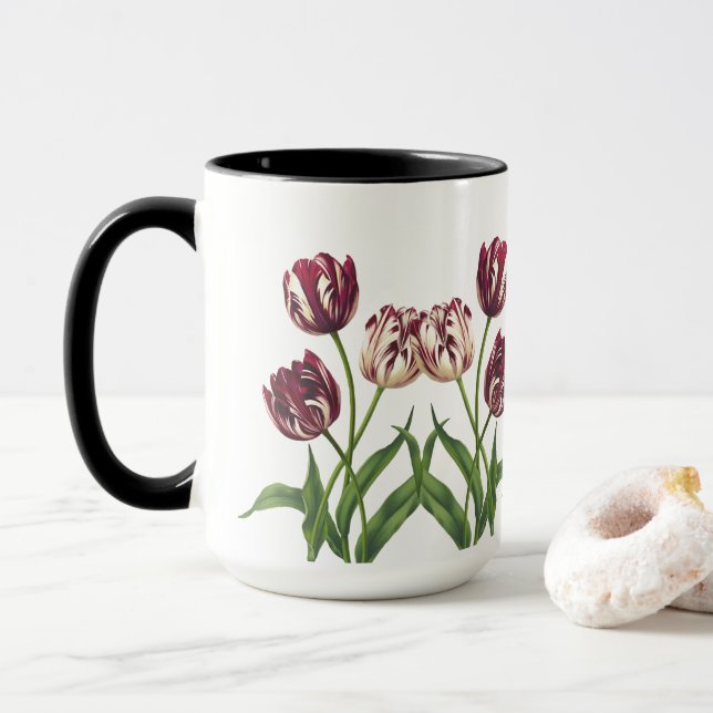 Maroon Tulips Mug (With Donut)