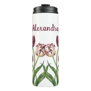 Maroon Tulips With Name Thermal Tumbler