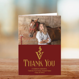 Maroon Veterinary School Graduation Photo Custom Thank You Card