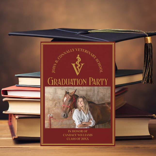 Maroon Veterinary School Photo Graduation Party Invitation (Creator Uploaded)