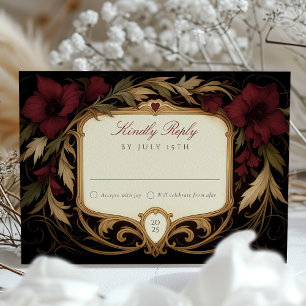 Maroon Victorian RSVP Card Wedding