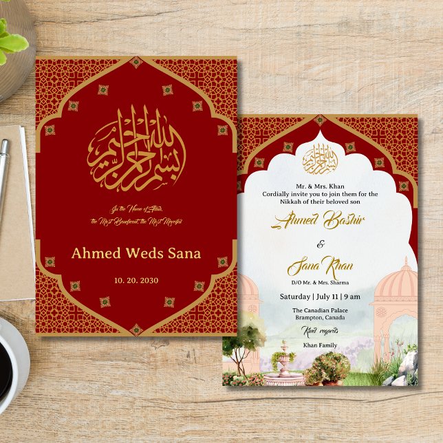 Maroon Vintage Garden Nikkah Invitation card (Creator Uploaded)