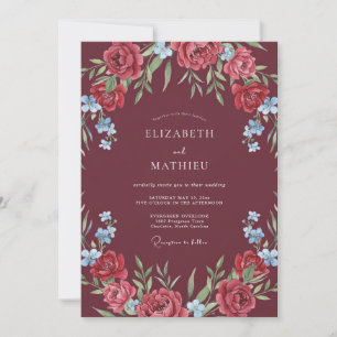 Maroon Vivid Rose Wedding Invitation
