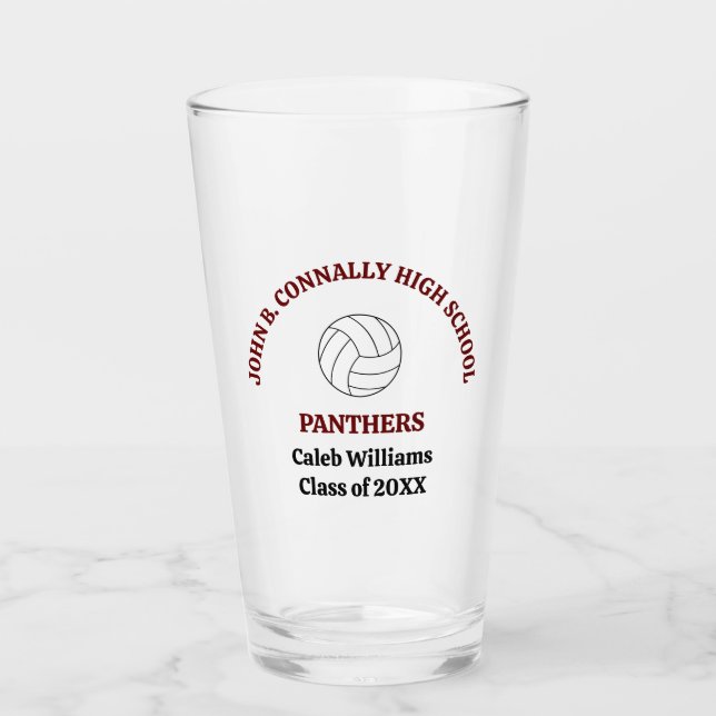 Maroon Volleyball Player Personalised Team Glass (Front)