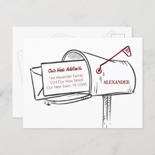 Maroon We've Moved Distressed Mailbox Moving Postcard