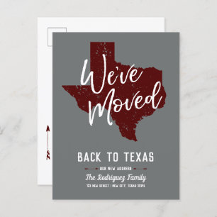 Maroon We've Moved - Texas Announcement Postcard