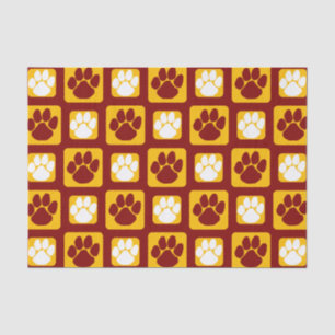 Maroon, White and Gold Repeating Pawprint Tissue Paper