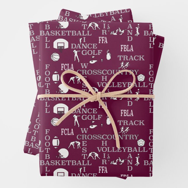 Maroon, white and grey gift wrapping paper  (In situ)