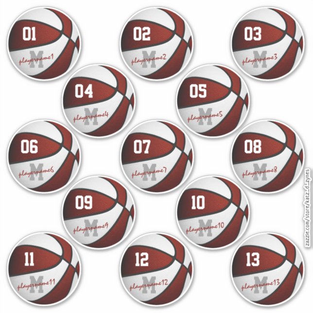 maroon white basketball custom 13 players names (Front)