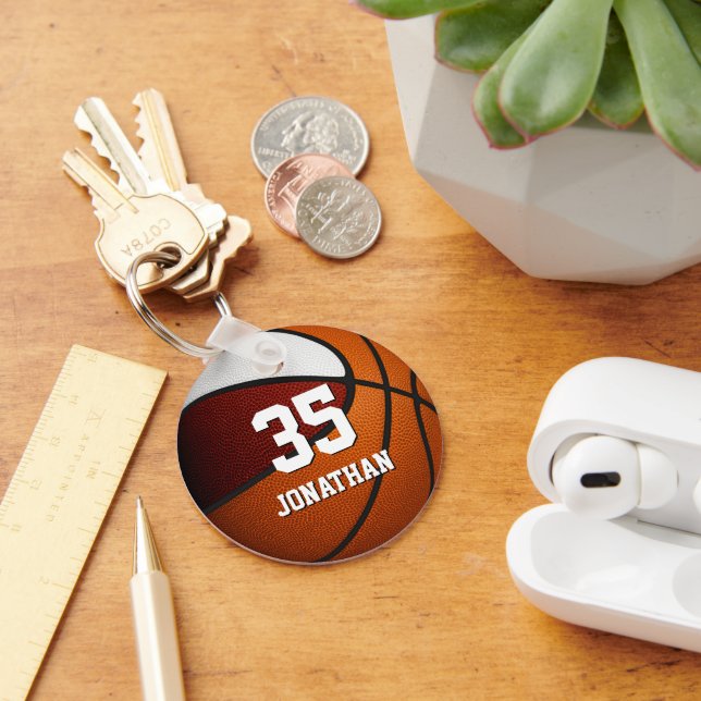 maroon white basketball team colours party favours key ring (Desk)